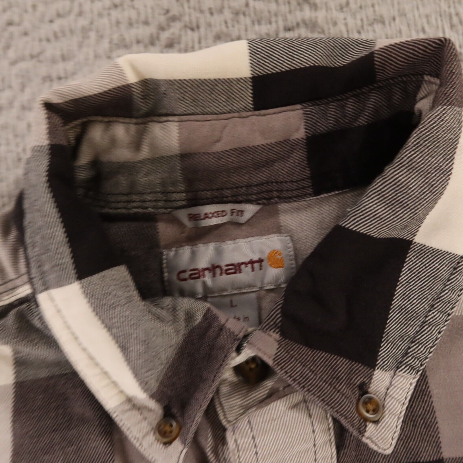 Carhartt Shirt Mens L Gray Black Check Cotton Fla… - image 6