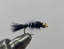 One Dozen (12) - Beadhead Gold Ribbed Hare's Ear - Black - Nymph