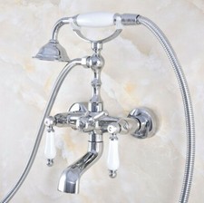 Polished Chrome Bathtub Clawfoot Faucet Mixer Tap Telephone Handheld Shower