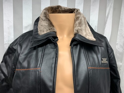 Chaqueta de cuero R Rosso negra y dorada cuello de piel negra cremallera XL CREMALLERA DAÑADA - Imagen 3 de 16