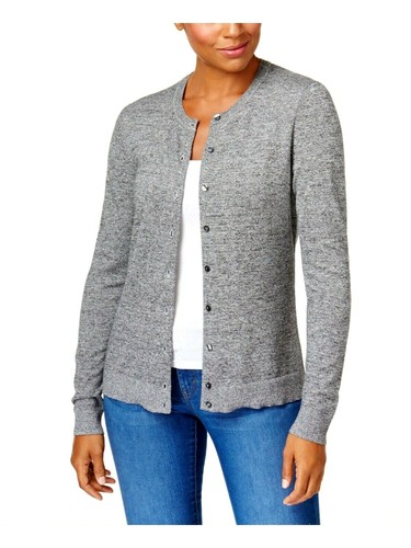 Karen Scott Womens Gray Heather Long Sleeve Crew Neck Cardigan Sweater Size PS - 第 1/9 張圖片