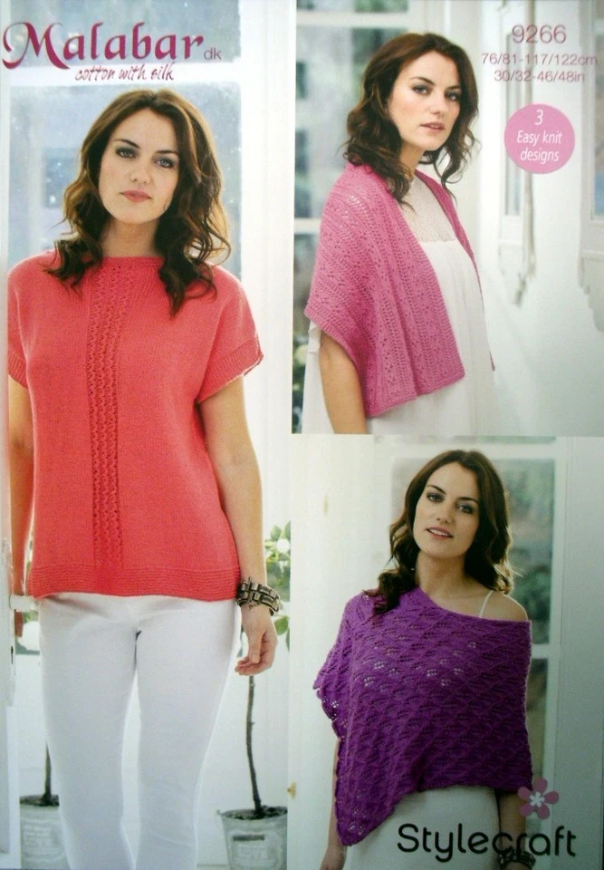 Stylecraft 9266 Knitting Pattern Ladies summer top, Poncho & Shawl in Malabar DK - Image 1 of 1