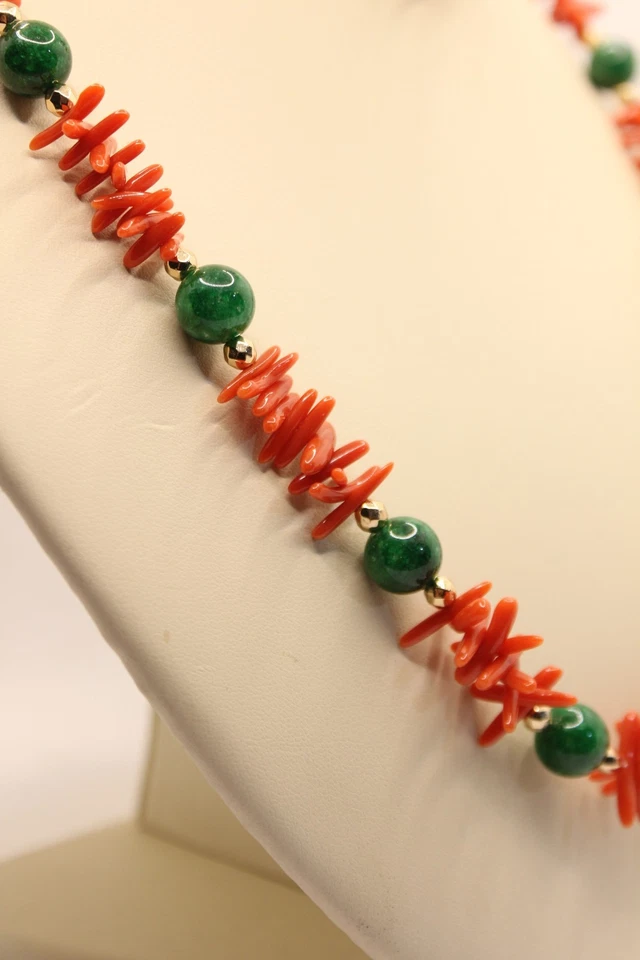 COLLANA e BRACCIALE CORALLO ROSSO E GIADA VERDE  CM 60 CM 19 NATURALE EXPLOIT - Immagine 4 di 4