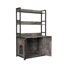 Large Cat Litter Enclosure with Storage Shelf  Scratch Pad Grey