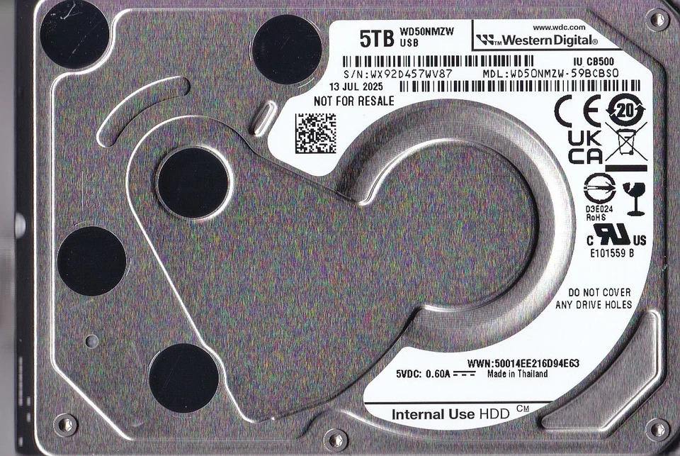 WD50NMZW-59BCBS0 s/n: WX92D4 JUL /2025 Thailand 5TB USB 3.0 2.5" WESTERN DIGITAL
