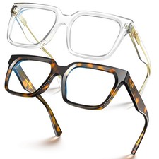 2 Pack Rectangle Blue Light Blocking Glasses for Computer Use - Stylish Design