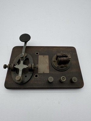 Antique Morse Telegraph Key & Sounder on Wood Base c1900   Original Wiring