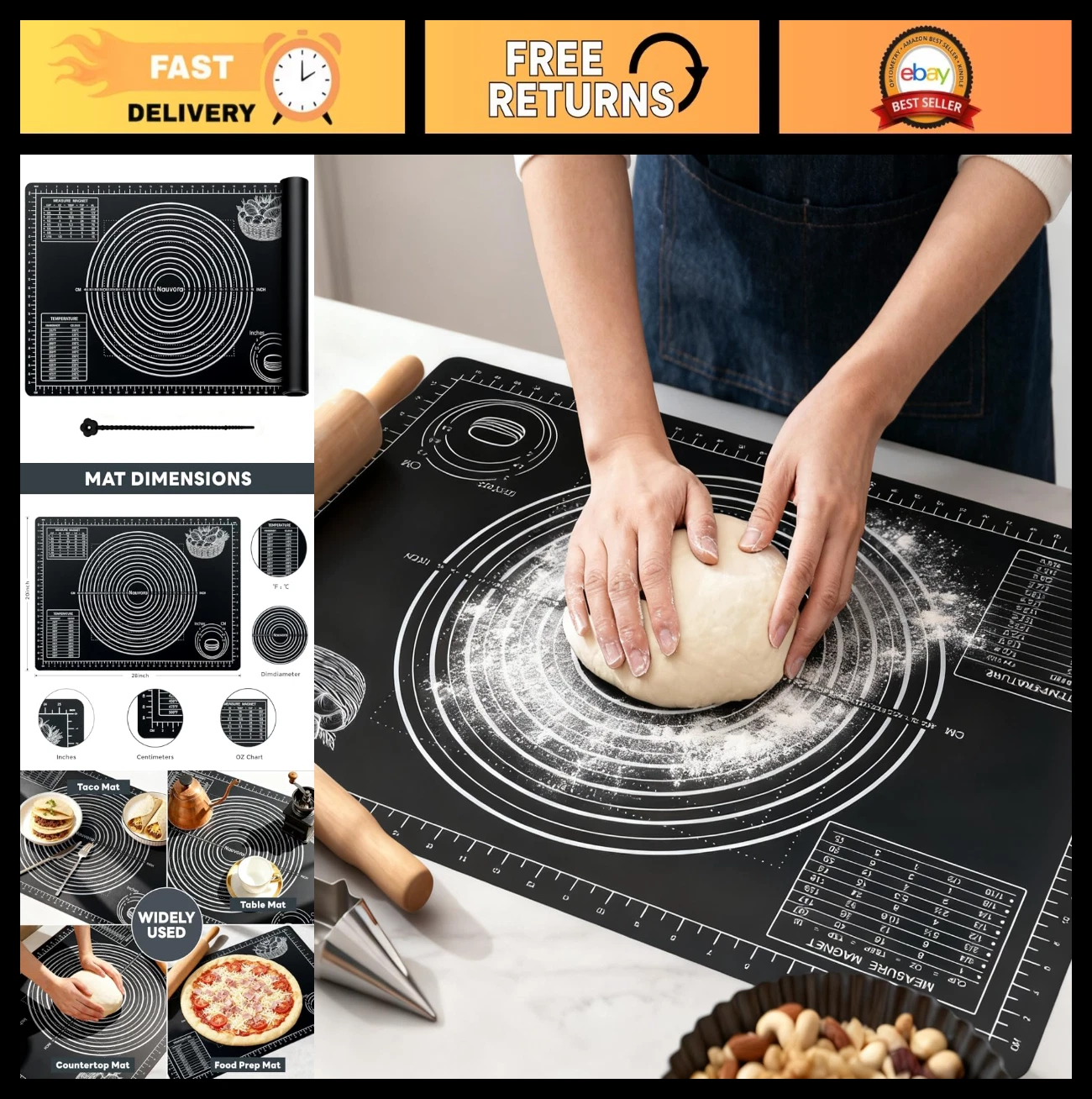 Extra Large Silicone Baking Mat 28" - Non-Stick Pastry Mat with Measurements for
Opens in a new wind