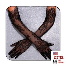 Finger Lace Gloves White Long Tulle Wedding Gloves Bridal One Size Black