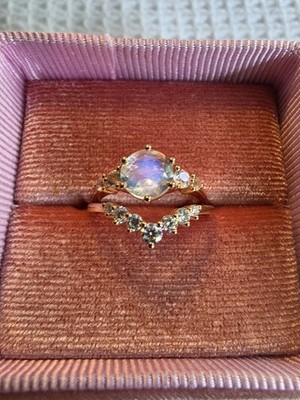Moonstone Rose Gold 2-Piece Engagement/Wedding Ring Set Round White Prong