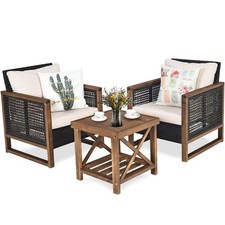 Image of 3-Piece Rattan Patio Set Outdoor Conversation Group with Acacia Wood Side Table