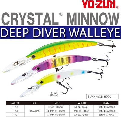 YO-ZURI Crystal Minnow DD Walleye Floating Lure 90mm 110mm 130mm