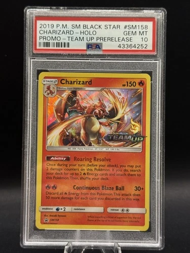 2019 POKEMON SM BLACK STAR PROMO TEAM UP PRERELEASE #SM158 CHARIZARD-HOLO PSA 10
