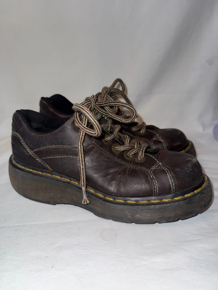 Vintage Dr. Martens 9861 Women's Oxford 6 Brown Leather Lace Up Chunky Shoes - Image 3 of 4