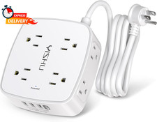 6 Ft Surge Protector Power Strip - 8 Widely Outlets with 4 USB Ports, 3 Side Out