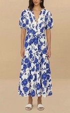 FARM RIO Blue Floral Button Down Cotton midi dress Size M Orig $488 NEW