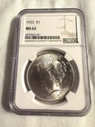1923 Peace Silver Dollar Coin NGC MS 62