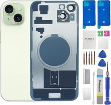 15 Plus Back Glass Replacement with Metal Camera Frame Magnet for iPhone 15
