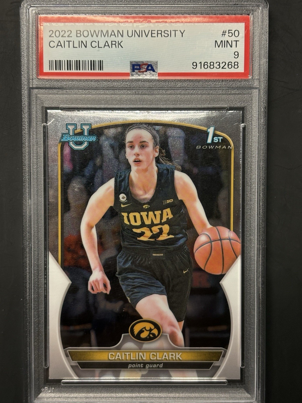 Topps 2022 Bowman University 1st Bowman Caitlin Clark #50 Iowa Hawkeyes PSA 9