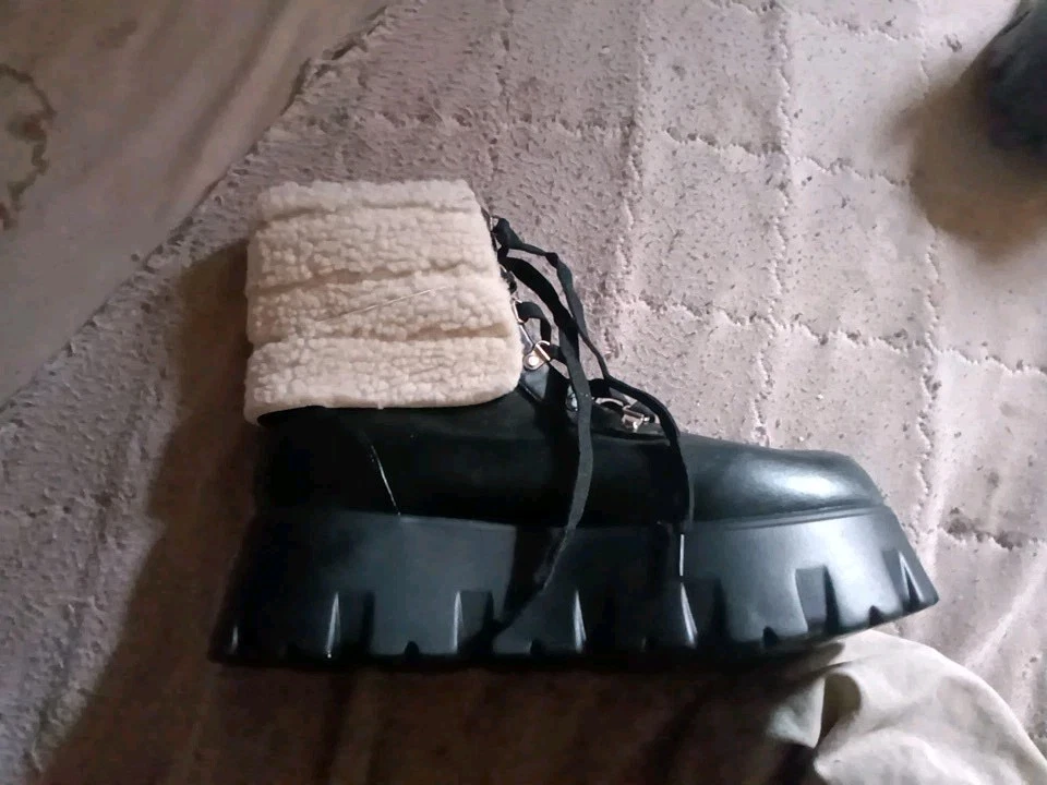 Куклы убить плащ Robbin размер 7 коренастый платформе ботильоны искусственного меха кожи черный - Изображение 3 из 4