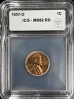 1957 D Small Cents Lincoln, Wheat Ears Reverse ANACS MS-62 Red IDC Verified