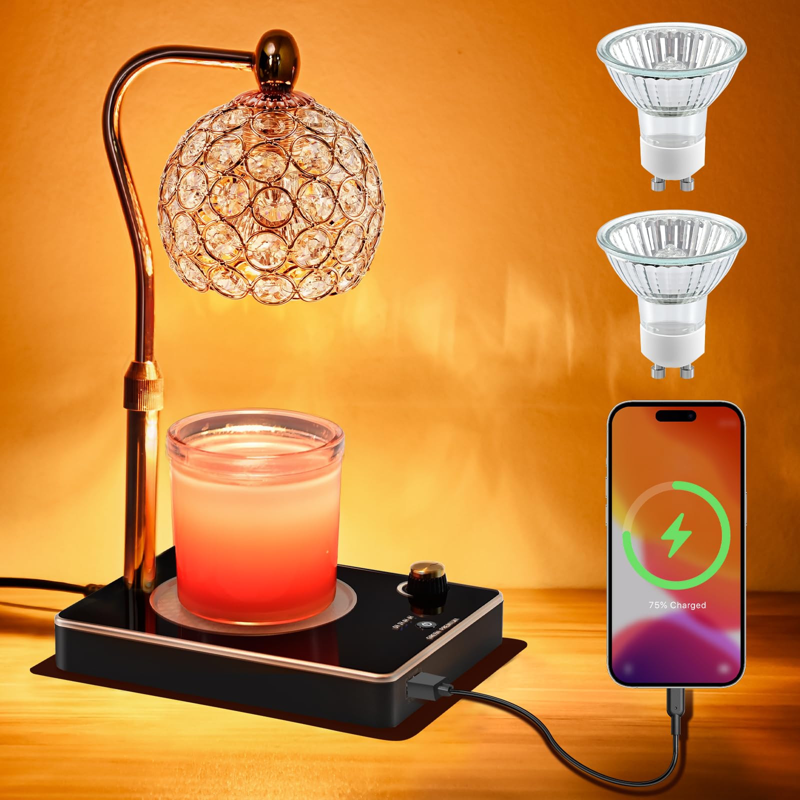 Electric Candle Warmer Lamp with Timer Dimmer and Adjustable Height  -image