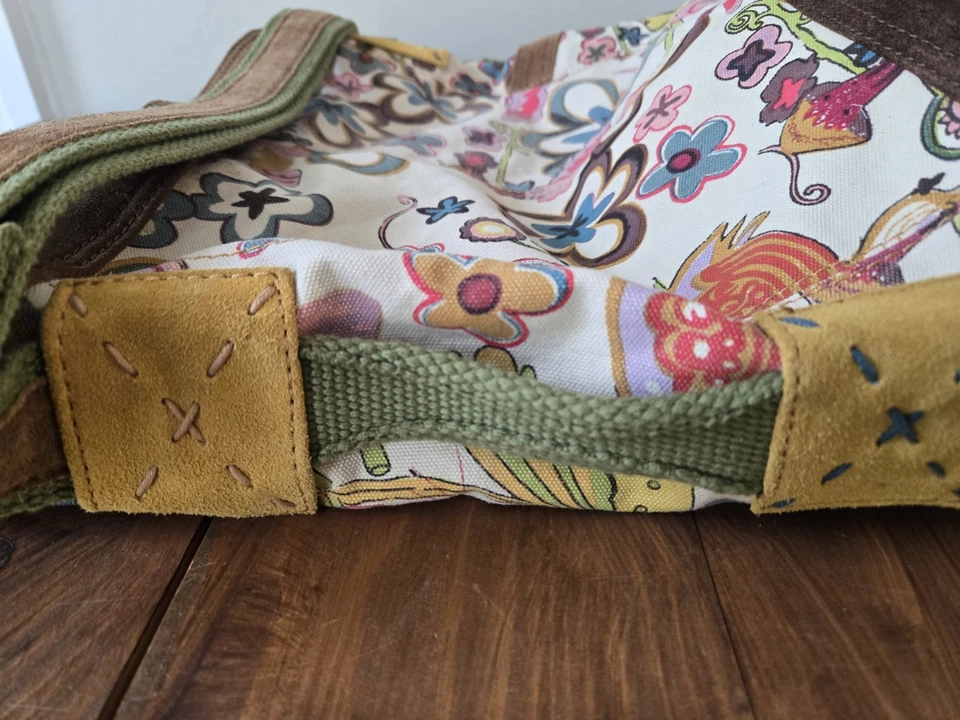 Lucky Brand Bucket Shoulder Bag Crossbody Canvas Suede Hummingbird Festival Boho - Image 3 of 4