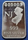 A New Jersey State Art Bar-1/2 Troy oz. .999 Fine Silver