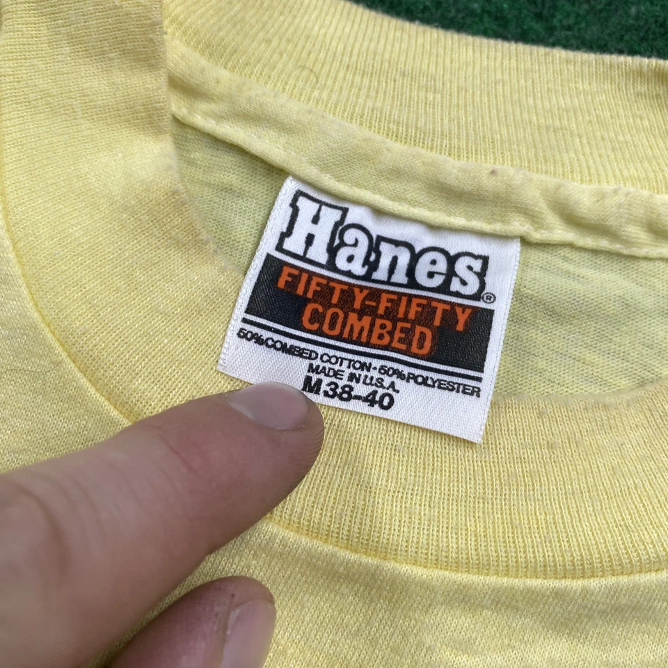 Vintage 70S 80S Bar Shirt Mens M Yellow Harps Brathaus River Falls Wisconsin - Image 4 of 4