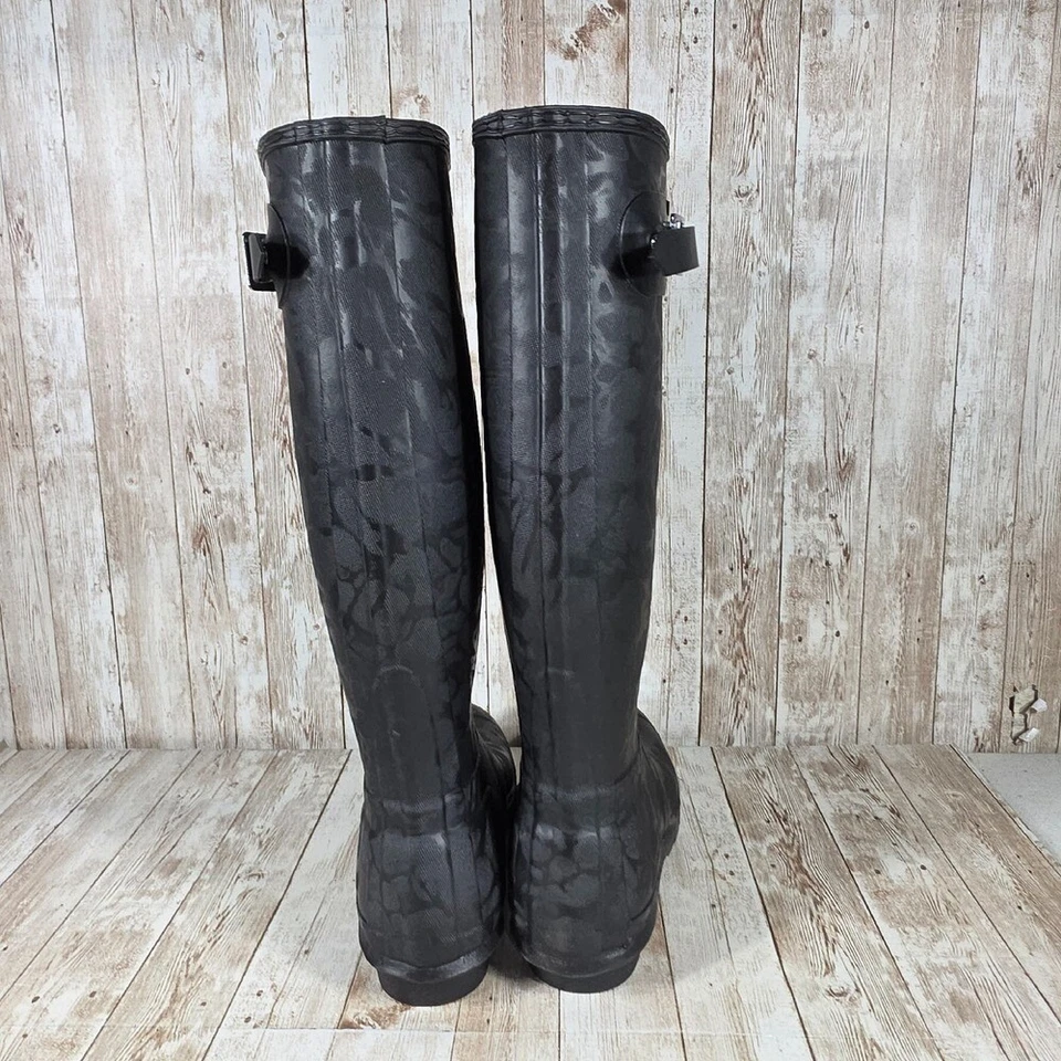 Hunter Botas de Lluvia Altas Negro Estampado Camuflaje Impermeables Botas al Aire Libre EE. UU. 9 Foto 3 de 4