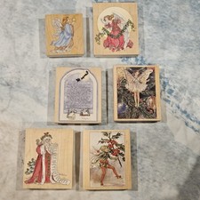 Vintage Angel Christmas Rubber Stamp Lot Wood Mounted Holiday Craft Card Making