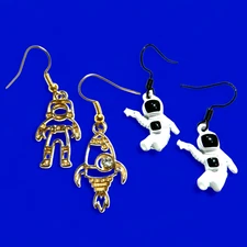 ASTRONAUT EARRINGS outer space man cosmonaut rocket ship Nasa sci-fi kitsch V2