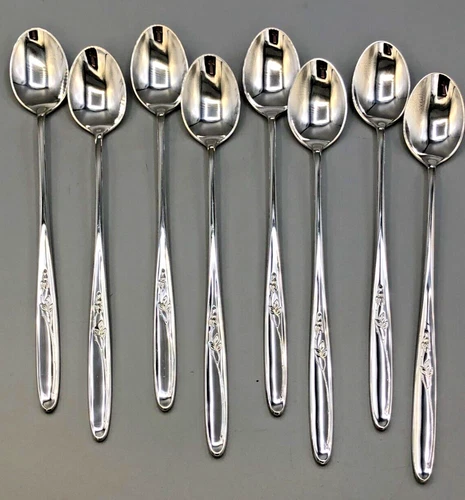 Rose Solitaire by Towle Sterling Silver set of 8 Iced Beverage Spoons 8"