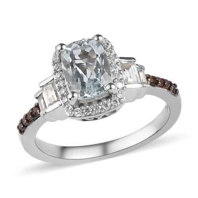 1,25 ctw Premium Espirito Santo Aquamarin & Zirkon Ring platiniert Größe 9
