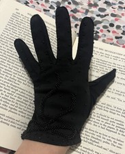 Vintage Double Woven Cotton Black Bow-Tie Beaded Designed Short Gloves