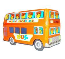 China MF-291 DOUBLE DECKER PASSENGER BUS Tin Friction Toy Car NM 60 TOP RARE 
