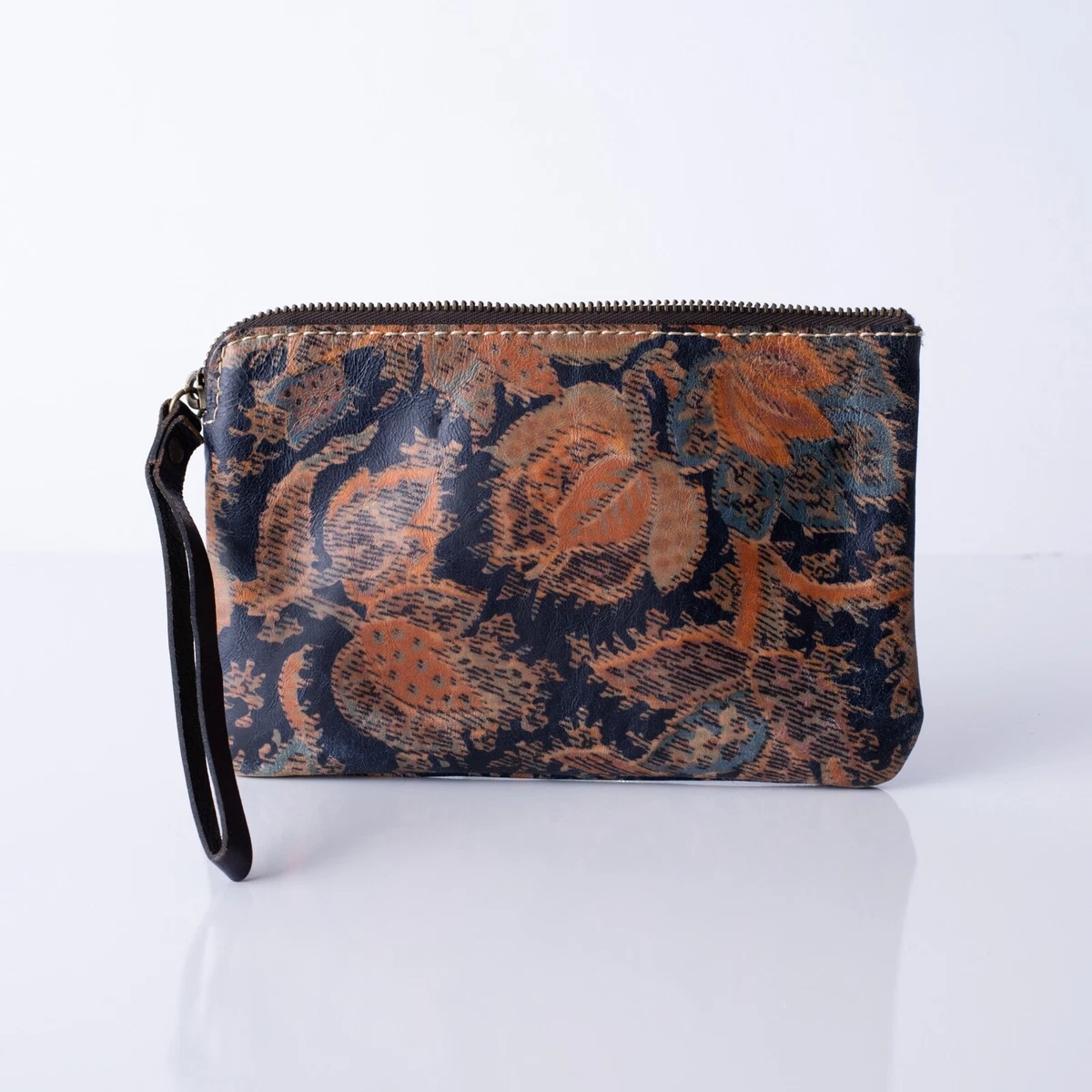 Patricia Nash Womens Leather Wristlet Clutch Purse Small Floral Orange  Black | eBay