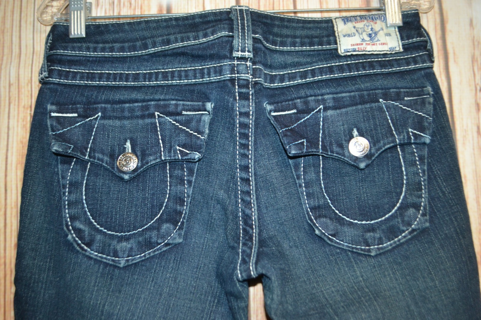 True Religion Women's Billy Straight Embellished U Pocket Flaps Jeans Sz 30x32 thumbnail 7