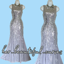 QUIZ SHIMMERING SILVER SEQUINS MAXI EVENING WEDDING OCCASION PARTY DRESS SIZE 10