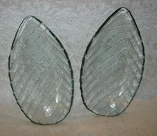 Set of 2 ~ Clear Glass Leaf Shaped Bowl w/ Ridges ~ Individual or Serving Pieces