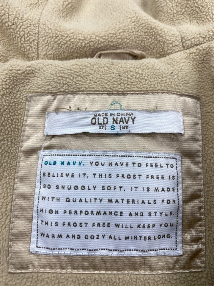 Vtg Old Navy Jacket Women Small Gold Bubble Crop Hooded Fleece Lined Puffer Coat - Image 4 of 4