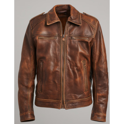 Men s Distressed Leather Cafe Racer Jacket - Retro Style - All Sizes Available