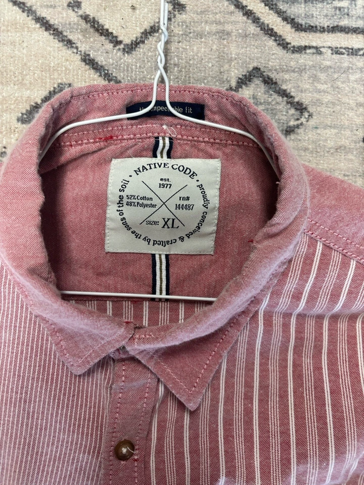 NATIVE CODE The Impeccable Fit Button Down Pink Striped Shirt Men's Size XL - Image 2 of 2