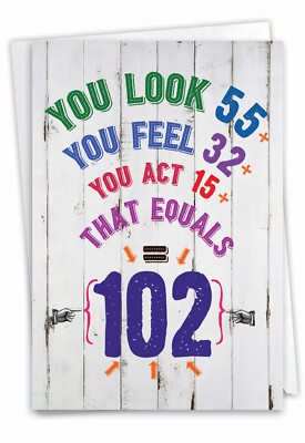 1 Funny 102nd Milestone Birthday Paper Card with Envelope - Age Equation