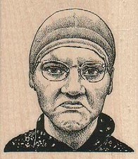 Sour Faced Lady 2 1/2 x 2 3/4" Rubber Stamp, Woman Stamp, People Stamp