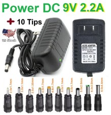 9V 2.2A AC Adapter DC Power Supply Charger Cord 5.5x2.1mm with 10 DC Plug Tips