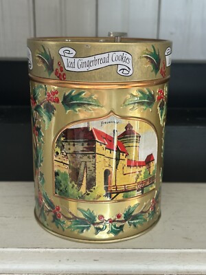 Lambertz Aachen 1999 Gold Christmas Musical Iced Gingerbread Cookies Tin Germany