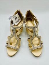 NWT Rhinestone Wedding Champagne Satin Kitten Heel Latin Dance Shoes US 6.5