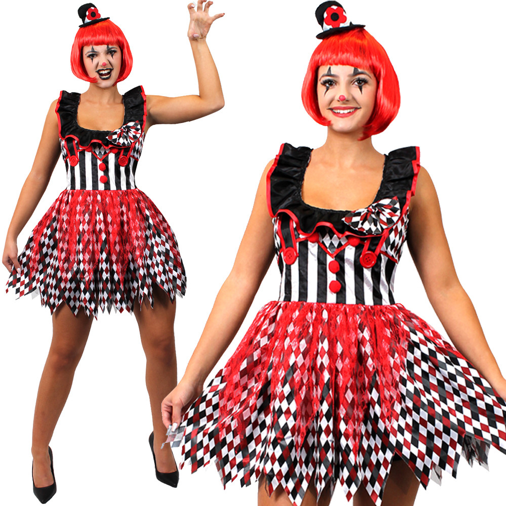 DAMAS ASESINO PAYASO DISFRAZ ARLEQUÍN ACCESORIOS HALLOWEEN DISFRAZ CONJUNTO