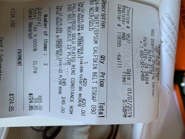 hermes belt receipt